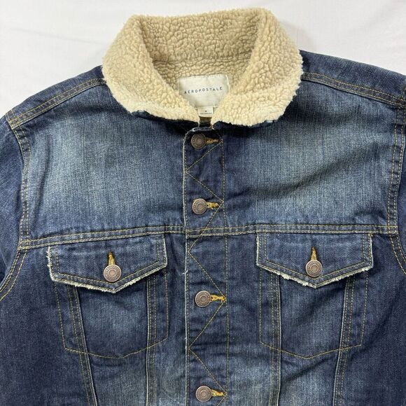 Aeropostate Sherpa-Lined Dark Wash Denim Trucker Jacket Winter Jacket Men Sz M - Picture 5 of 16